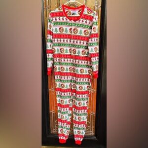 Buc-ees Adult Small Christmas Pajamas PJ Waffle Knit Zip One Piece Santa Beaver